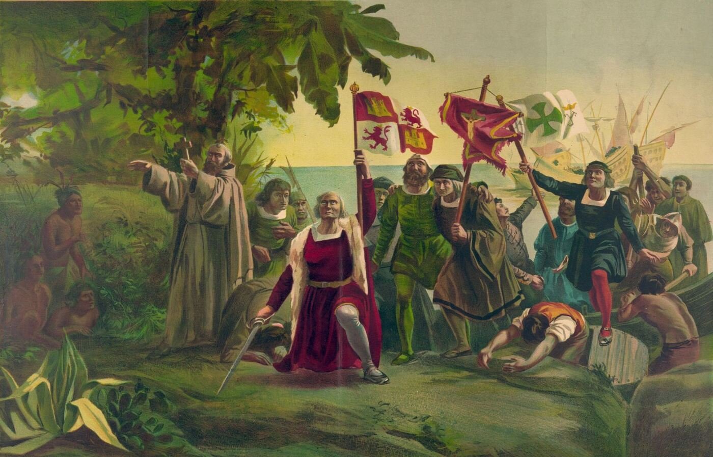 Peinture représentant le débarquement de Christophe Colomb