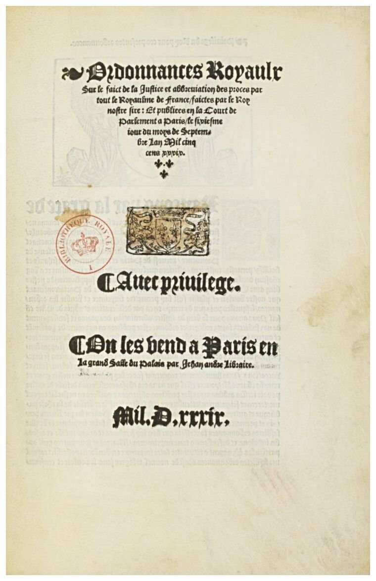 Page de titre de l'ordonnance de Villers-Cotterêts